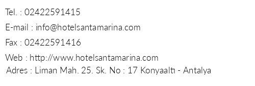 Hotel Santamarina telefon numaralar, faks, e-mail, posta adresi ve iletiim bilgileri
